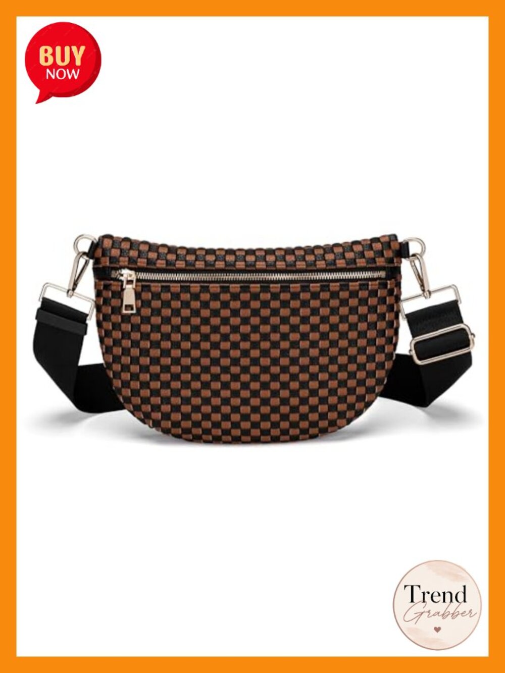Woven Crossbody Bag Faux Leather Checkered Bum Bag Adjustable Strap